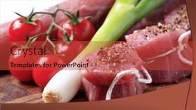  Presentation with tenderloin - Colorful PPT layouts enhanced with raw pork tenderloin and vegetables backdrop and a red colored foreground