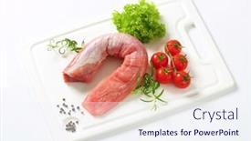  Presentation with vegetable cutting board - Slide set enhanced with raw-pork-tenderloin-in-whole background and a sky blue colored foreground