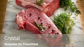  Presentation with tenderloin - PPT theme with raw porterhouse and tenderloin with mixed herbs juniper berry pepper salt background and a gray colored foreground
