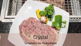  Presentation with raw meat - Beautiful PPT layouts featuring raw premium wagyu beef meat backdrop and a coral colored foreground