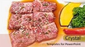  Presentation with raw meat - Theme with raw premium wagyu beef meat background and a coral colored foreground