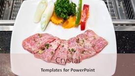  Presentation with raw meat beef veal shank - Audience pleasing theme consisting of raw-premium-wagyu-beef-meat backdrop and a coral colored foreground