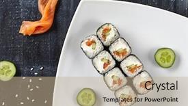  Presentation with cucumber cream - Slide deck having raw red fish trout background and a coral colored foreground