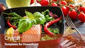  Presentation with hydroponics vegetables hydroponic vegetable - Audience pleasing theme consisting of raw red fish with vegetables backdrop and a tawny brown colored foreground