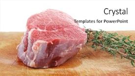  Presentation with fresh meat - PPT layouts consisting of raw red meat fresh beef single fillet chop with thyme on wooden plate isolated over white background background and a white colored foreground