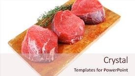  Presentation with fresh meat - Colorful presentation theme enhanced with raw red meat three fresh backdrop and a lemonade colored foreground