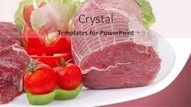  Presentation with raw meat - Beautiful presentation theme featuring raw-red-meat-with-salad backdrop and a coral colored foreground