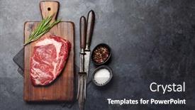  Presentation with cutting board - Slide set enhanced with raw-ribeye-steak-on-cutting background and a  colored foreground