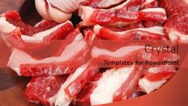  Presentation with ribs - Slide set having raw ribs with thyme and garlic on wooden isolated over white background background and a red colored foreground