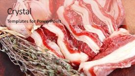  Presentation with thyme - PPT layouts enhanced with raw ribs with thyme and garlic on wooden isolated over white background background and a coral colored foreground