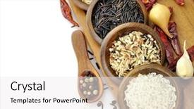  Presentation with rice mechanics - Presentation design featuring raw rice assortment and spices background and a white colored foreground