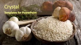  Presentation with rice - Theme enhanced with fork fine italian food - raw rice on bowl background and a tawny brown colored foreground