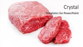 Presentation with roast sirloin beef - Audience pleasing theme consisting of raw roast beef as piece backdrop and a sky blue colored foreground