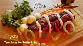  Presentation with roe and caviar - Presentation design with raw roe-deer rump fillet prepared to be cooked background and a tawny brown colored foreground