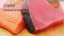  Presentation with fish tuna - Audience pleasing theme consisting of raw salmon and tuna fish backdrop and a coral colored foreground