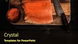  Presentation with lemons - PPT theme consisting of raw-salmon-fillet-with-knife background and a wine colored foreground