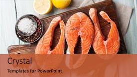  Presentation with trout fish file - Slide set featuring raw salmon fish fillet background and a red colored foreground