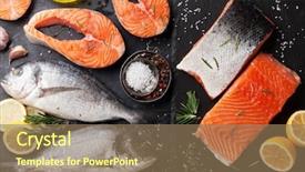  Presentation with salmon fish - Presentation design consisting of raw salmon fish fillet background and a coral colored foreground