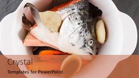  Presentation with salmon fish - Colorful PPT theme enhanced with raw salmon for fish soup backdrop and a coral colored foreground
