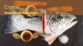  Presentation with salmon fish - Beautiful theme featuring raw salmon for fish soup backdrop and a tawny brown colored foreground