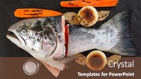 Presentation with salmon fish - Presentation theme having raw salmon for fish soup background and a tawny brown colored foreground