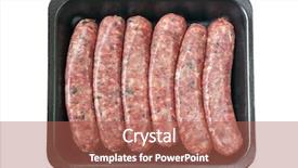  Presentation with sausages meatball - Amazing PPT theme having raw sausages on styrofoam tray backdrop and a red colored foreground