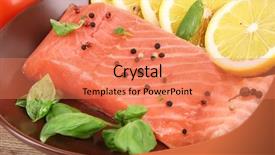  Presentation with buah jeruk lemon - Slides consisting of raw seafood - salmon with lemon and basil background and a coral colored foreground