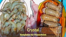  Presentation with secondary raw materials - PPT theme with raw shrimp and raw lobster background and a tawny brown colored foreground