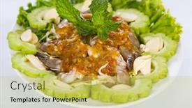  Presentation with shrimp fish - PPT theme featuring raw-shrimp-in-fish-sauce background and a yellow colored foreground