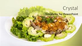  Presentation with shrimp fish - Amazing PPT theme having raw-shrimp-in-fish-sauce backdrop and a yellow colored foreground