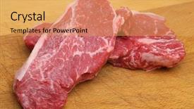  Presentation with steak - Theme featuring raw sirloin steaks on wooden background and a yellow colored foreground