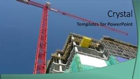  Presentation with residential - Slides with raw state residential highrise and jib crane over clear blue sky background and a teal colored foreground