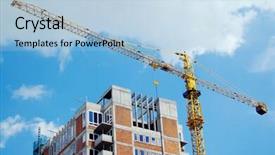  Presentation with residential - Theme enhanced with raw state residential highrise and jib crane over cloudy sky background and a light blue colored foreground