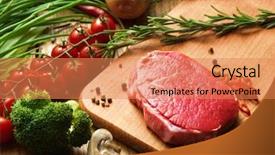  Presentation with asparagus - Amazing slide deck having raw steak with green asparagus on wooden board backdrop and a coral colored foreground