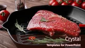  Presentation with grill - Theme enhanced with raw steak with spices on grill pan background and a wine colored foreground