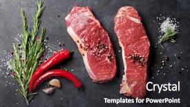  Presentation with table salt - Slide deck with raw striploin steak with rosemary background and a dark gray colored foreground