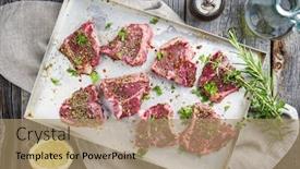  Presentation with sheet metal - Beautiful slide set featuring raw t-bone lamb steak backdrop and a coral colored foreground