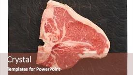  Presentation with bone - PPT theme consisting of raw t-bone steak on cutting board isolated on white background and a tawny brown colored foreground