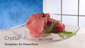  Presentation with tenderloin - Colorful presentation design enhanced with raw tenderloin backdrop and a soft green colored foreground