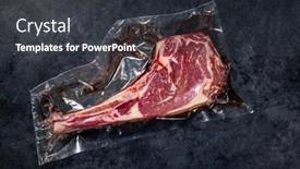  Presentation with grilling - PPT theme with raw-tomahawk-beef-steak-vacuum background and a dark gray colored foreground