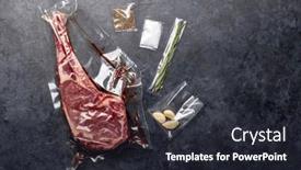  Presentation with grilling - Slide deck having raw-tomahawk-beef-steak-vacuum background and a dark gray colored foreground