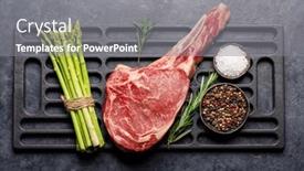  Presentation with grilling - Theme consisting of raw-tomahawk-beef-steak background and a gray colored foreground