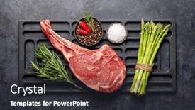  Presentation with grilling - Presentation design with raw-tomahawk-beef-steak background and a dark gray colored foreground