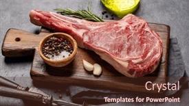  Presentation with grilling - Presentation theme having raw-tomahawk-beef-steak background and a tawny brown colored foreground
