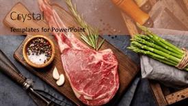  Presentation with grilling - PPT theme featuring raw-tomahawk-beef-steak background and a coral colored foreground