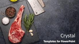  Presentation with grilling - Slide set consisting of raw-tomahawk-beef-steak background and a dark gray colored foreground