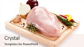  Presentation with vegetable cutting board - Theme with raw tourkey fillet on cutting background and a lemonade colored foreground