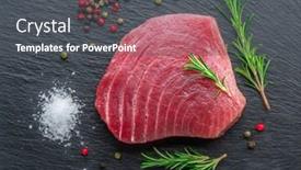  Presentation with tuna fish - Slides consisting of raw-tuna-fish-steak background and a dark gray colored foreground