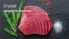  Presentation with tuna fish - Slides consisting of raw-tuna-fish-steak background and a dark gray colored foreground