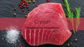  Presentation with fish tuna - Presentation theme featuring raw-tuna-fish-steak background and a red colored foreground